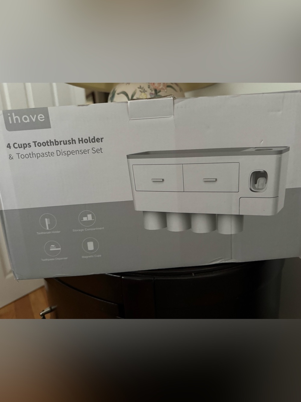 iHome 4-Cup Toothbrush Holder & Toothpaste Dispenser Set - White